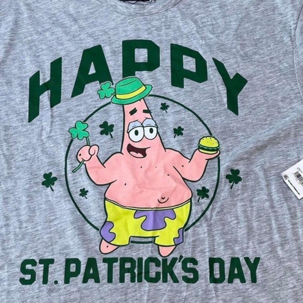 SpongeBob SquarePants Patrick Star St. Patrick's Day T-Shirt Large Gray NEW! - Picture 6 of 6